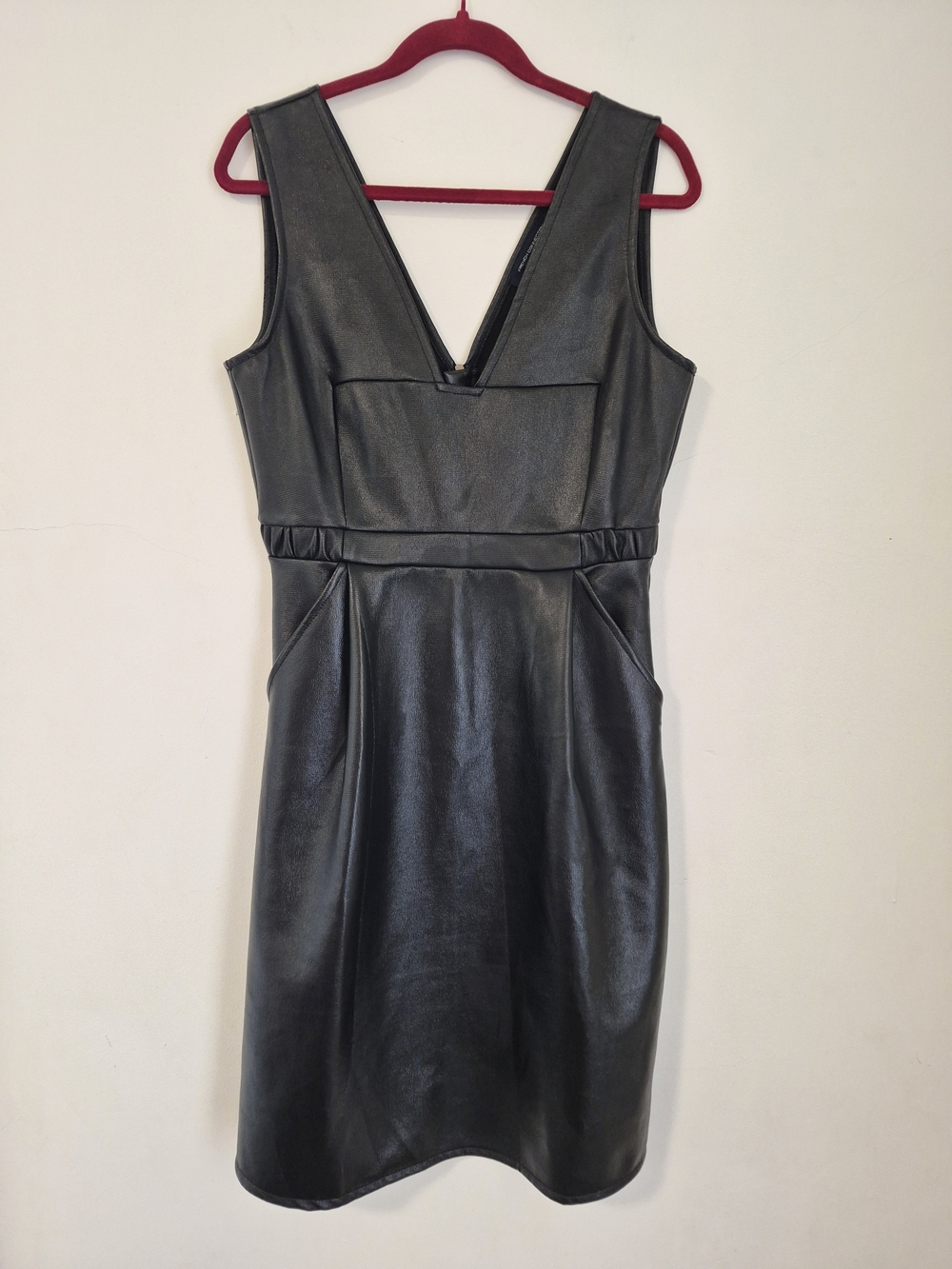 French Connection Black Faux-Leather Midi Dress